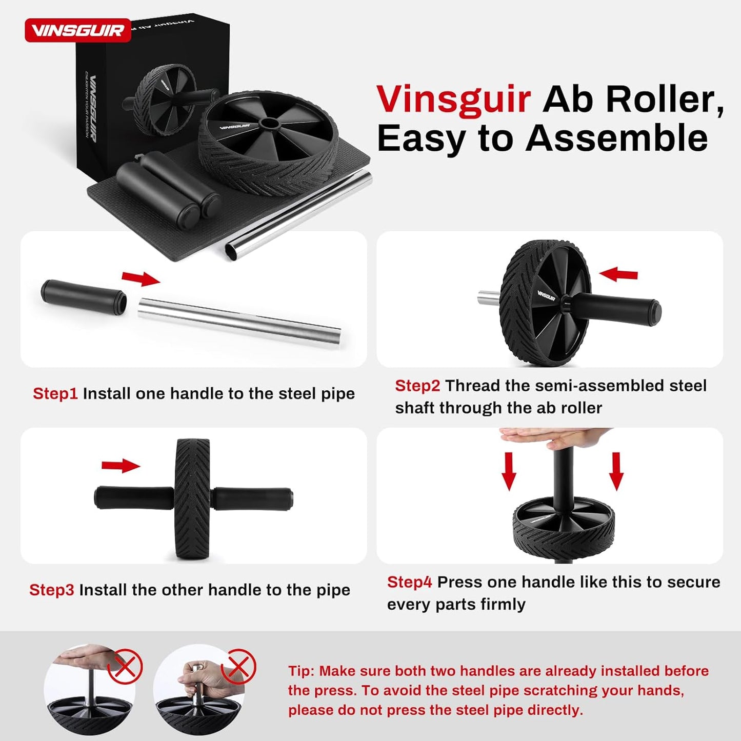 Vinsguir Ab Roller – Core & Ab Workout Equipment for Home Gym